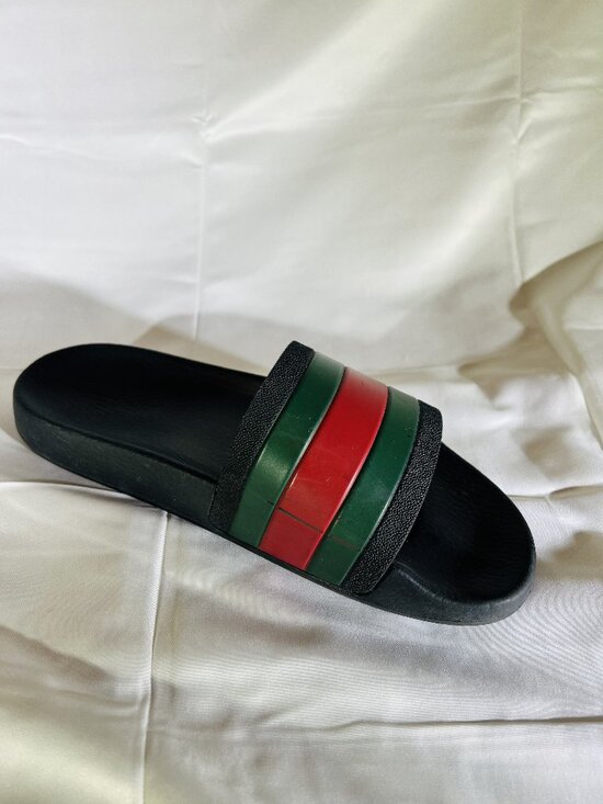 Gucci Men\'s Slide Sandals 308234 GIB10 Black Green Red Striped Rubber Size 7 main image 7
